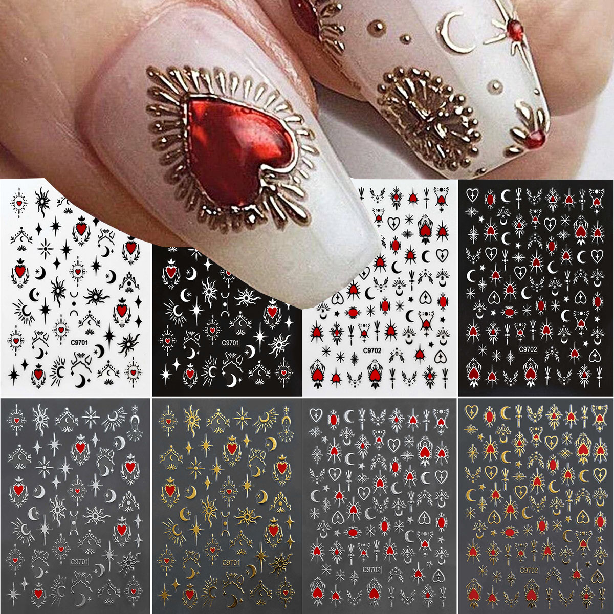 8Pcs Red Heart Nail Stickers 3 - Nail Art Zelda recension och pris
