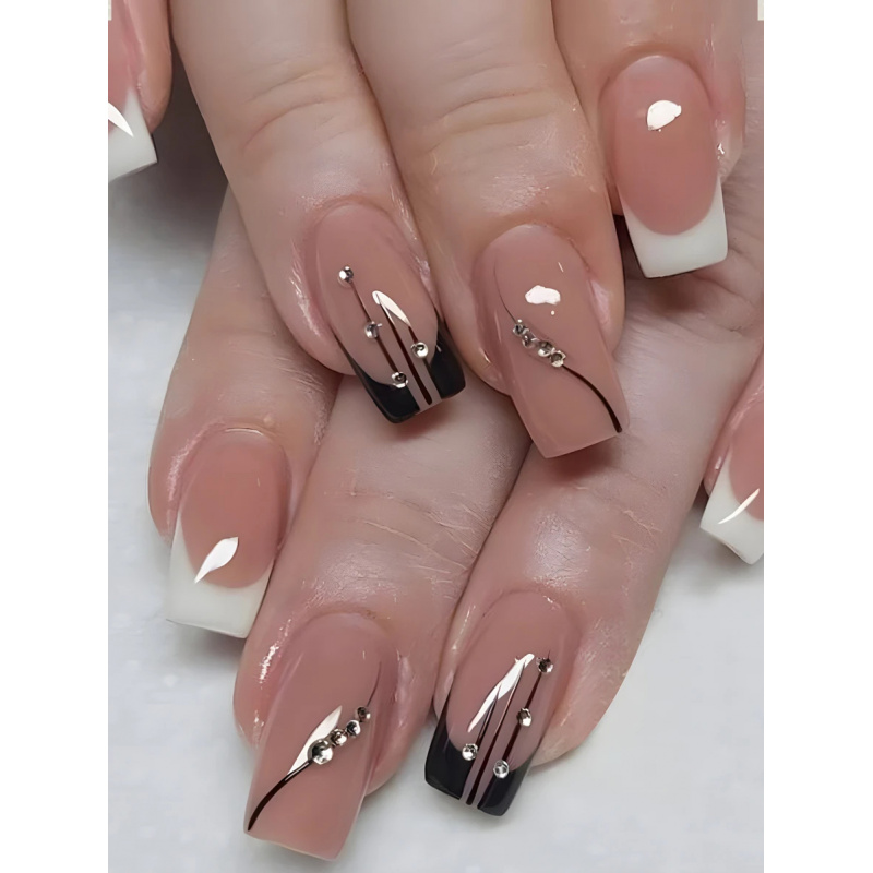 24pcs/Set Long Square Black &  - Nail Art Quirky recension och pris