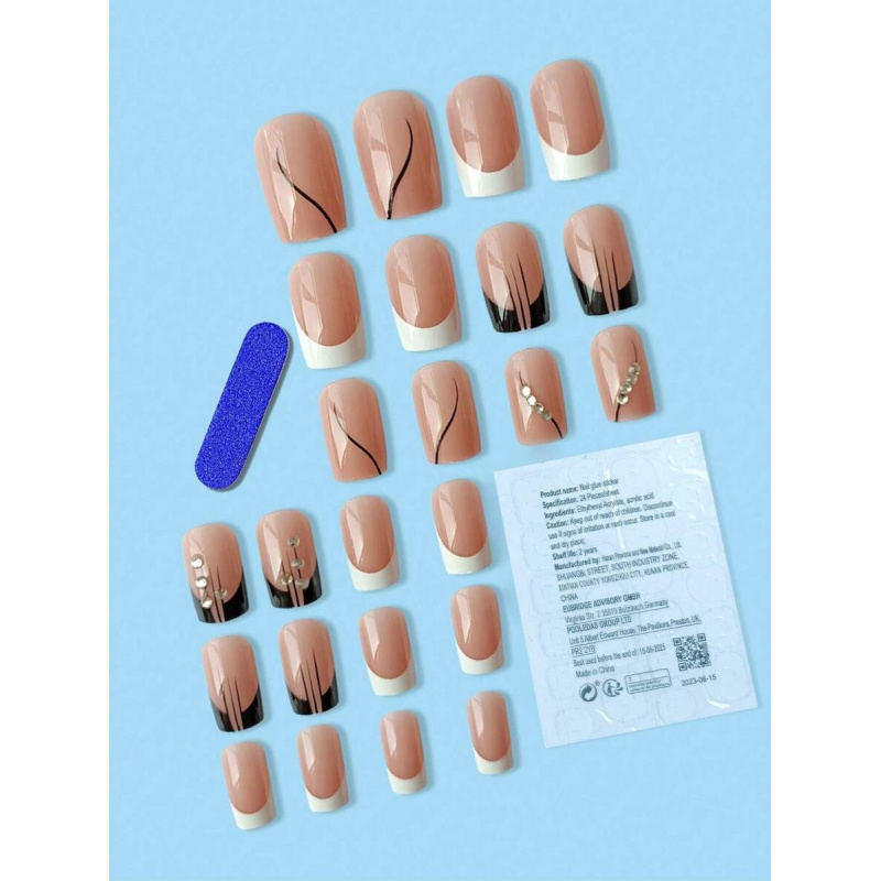 24pcs/Set Long Square Black &  - Nail Art Quirky recension och pris