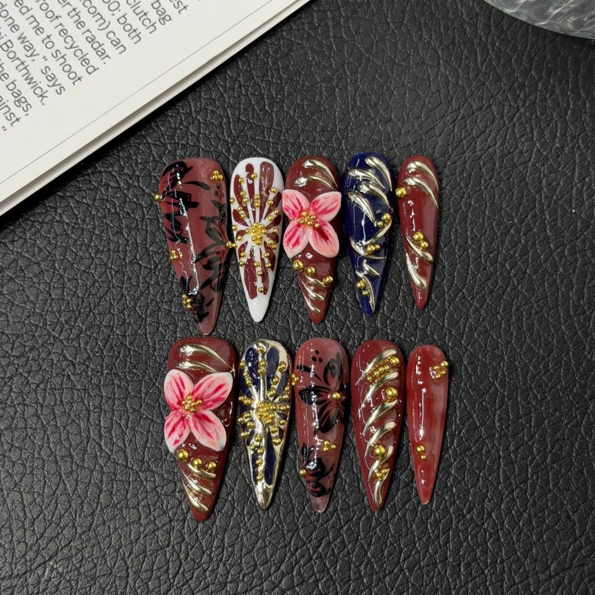 10Pcs Long Stiletto Wine Red H - Nail Art Red recension och pris