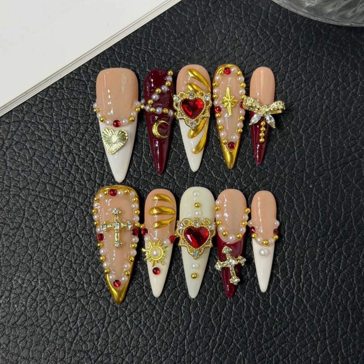 10Pcs Long Stiletto Wine Red H - Nail Art Red recension och pris